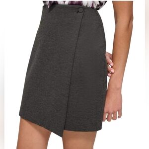 Calvin Klein Charcoal Gray Wrap Front Tweed Mini Skirt 16